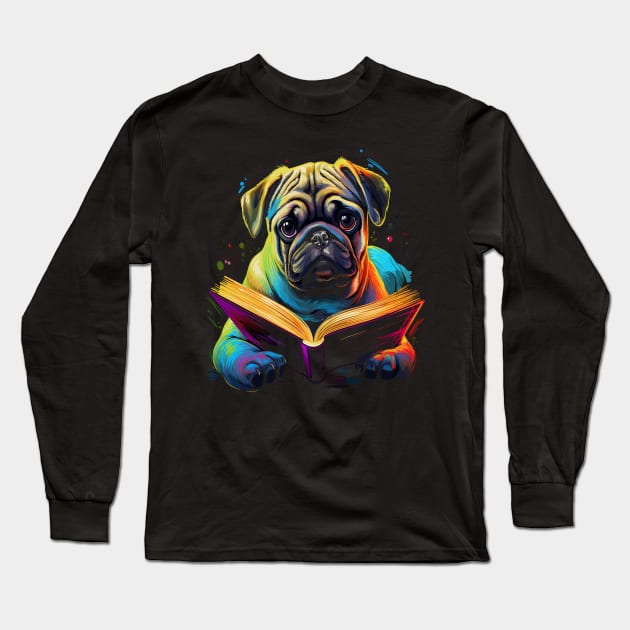 Pug Reads Book Long Sleeve T-Shirt by JH Mart